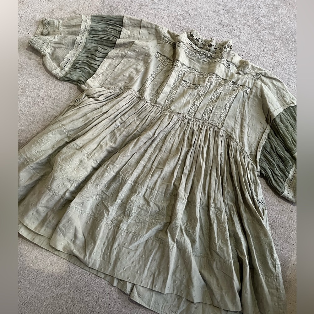 Free people heartbreaker mini dress green lace sage flowy dress - Picture 3 of 6